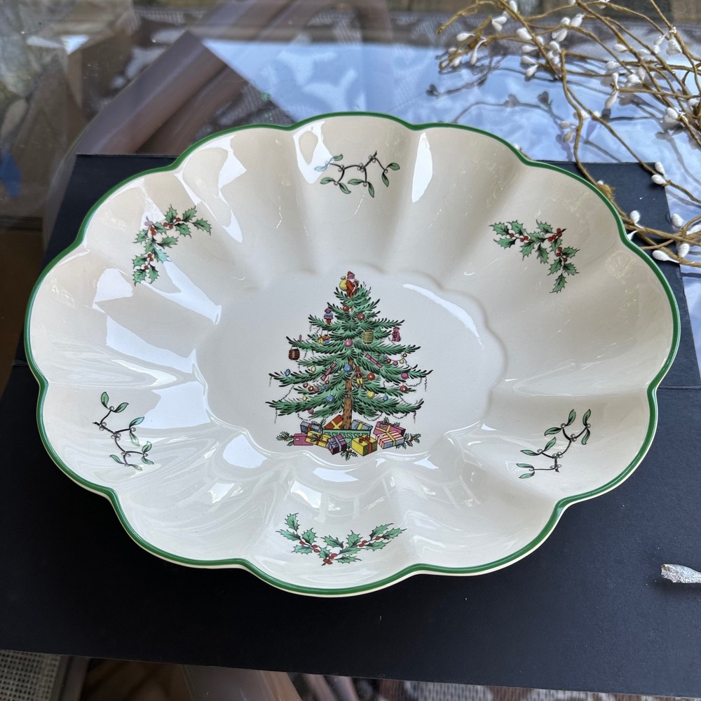 Spode Vintage "Christmas Tree" Oval fluted Scalloped serving bowl/dish